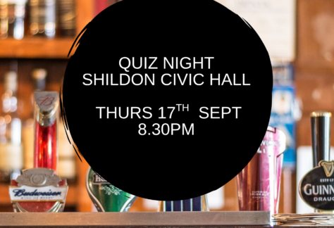 Bar with beer taps, quiz night sign, Shildon Civic Hall, Thurs 17th Sept, 8.30PM.