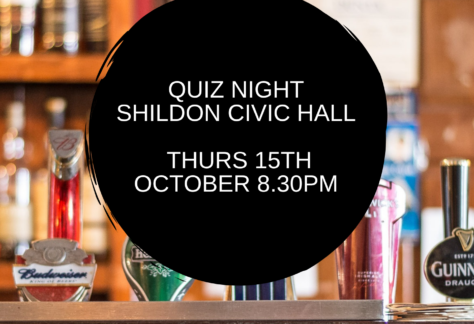 Bar with beer taps; text circle reads: Quiz Night Shildon Civic Hall Thurs 15th October 8:30PM.